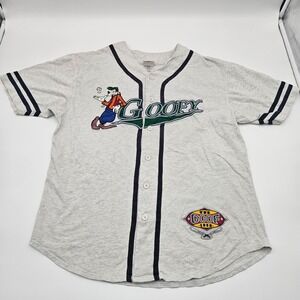 Vintage Disney Goofy Baseball Jersey Shirt Large Gray Short Sleeve Button Up